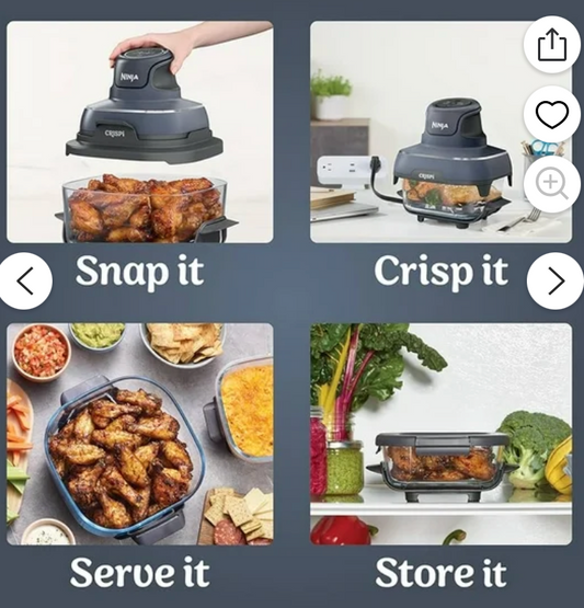 Ninja Crispi 4-in-1 Glass Air Fryer, 4-Qt & 6-Cup Glass Containers with Lids, 4 Functions, Air Fry, Bake, Portable, Dishwasher Safe