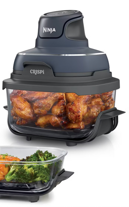 Ninja Crispi 4-in-1 Glass Air Fryer, 4-Qt & 6-Cup Glass Containers with Lids, 4 Functions, Air Fry, Bake, Portable, Dishwasher Safe