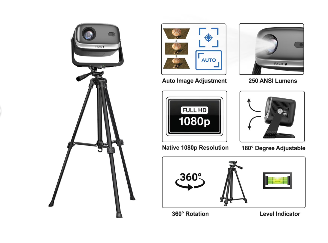 Fugoo Outdoor Projector & Soundbar Bundle with Tripod & 120" Foldable Screen