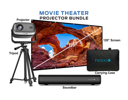Fugoo Outdoor Projector & Soundbar Bundle with Tripod & 120" Foldable Screen